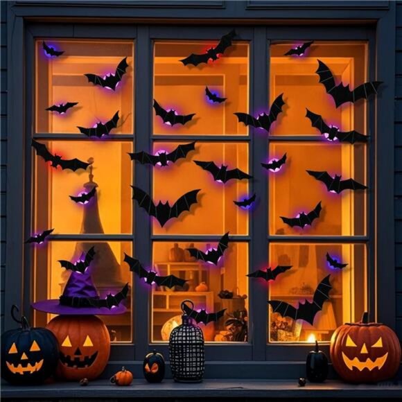 36 Pack Halloween Bats Wall Decor – Lighted 3D Bat Stickers Assorted - Picture 5 of 7